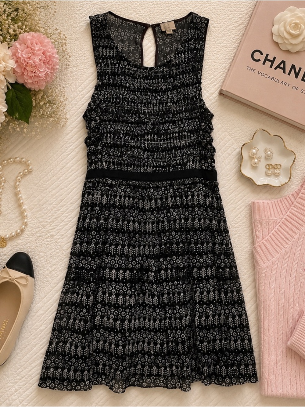 Anthropologie Postmark Black White Sleeveless Midi Dress‎ M